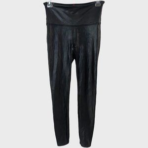 Spanx Faux Leather Leggings Womens Size Medium Shiny Black Textured Tights